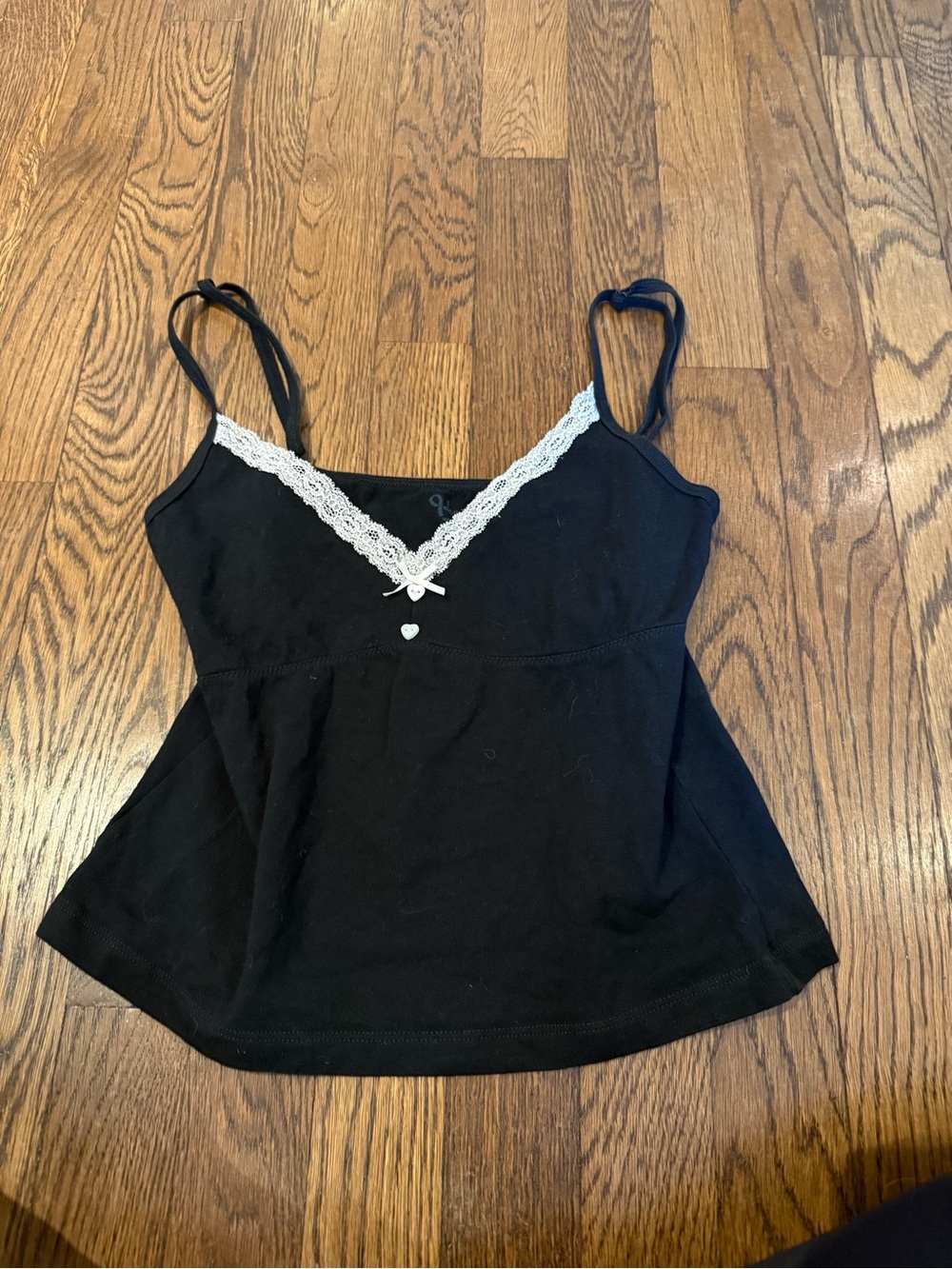 Brandy Melville Black Cami with White Lace Trim